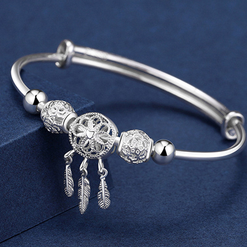 Fortune Jewel Tibetan White Copper Blessing Dream Catcher Charm Bracelet
