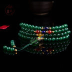 Fortune Jewel 108 Mala Beads Natural Green Agate Power Support Bracelet
