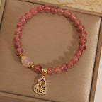 Fortune Jewel Strawberry Quartz Gourd Fu Character Charm Positive Bracelet