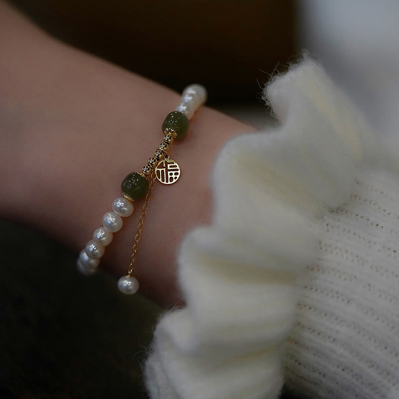 Fortune Jewel Natural Pearl Hetian Jade Happiness Wisdom Bead Bracelet