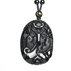 Fortune Jewel Black Obsidian Koi Fish Bead Rope Fulfilment Strength Necklace Pendant - Fortune Jewel