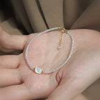 Fortune Jewel 14K Gold Plated Black Spinel White Crystal Cute Cat Tridacna Stone Healing Bracelet