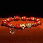 Fortune Jewel Year of the Dragon Natural Cinnabar Fu Character Charm Blessing Bracelet