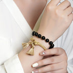 Fortune Jewel 2Pcs Black Onyx Bead Support Protection String Bracelet