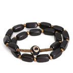 Fortune Jewel Tibet Ebony Wood Dzi Bead Copper Balance Double Wrap Bracelet