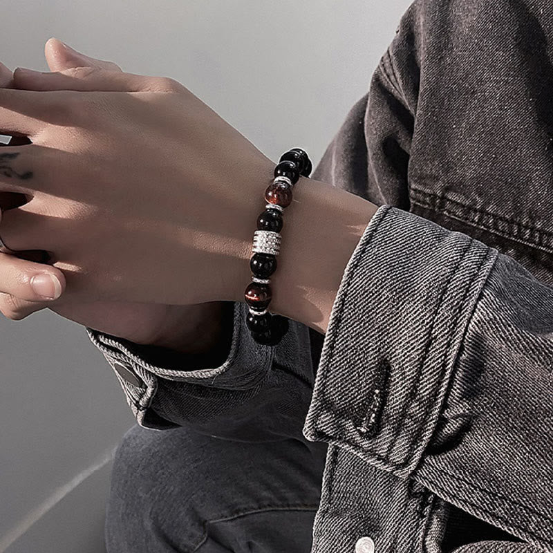 Fortune Jewel Natural Black Obsidian Tiger Eye Strength Fulfillment Bracelet