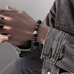 Fortune Jewel Natural Black Obsidian Tiger Eye Strength Fulfillment Bracelet