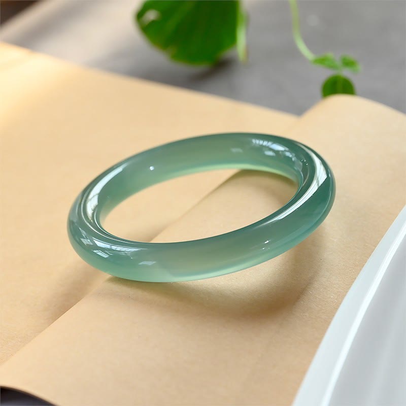 Fortune Jewel Natural Green Chalcedony Strength Bangle Bracelet