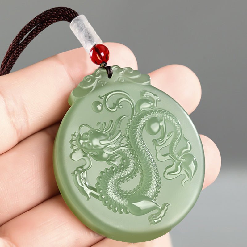 Fortune Jewel Chinese Zodiac Dragon Jade Luck Necklace String Pendant