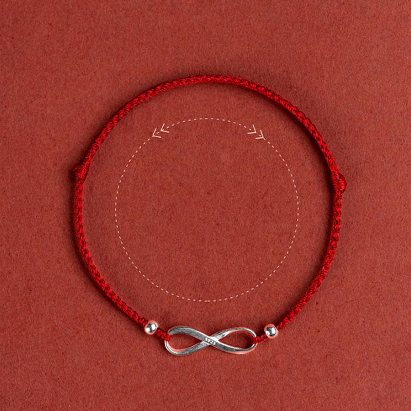 Fortune Jewel 925 Sterling Silver Endless Knot Protection Luck Red String Bracelet Anklet