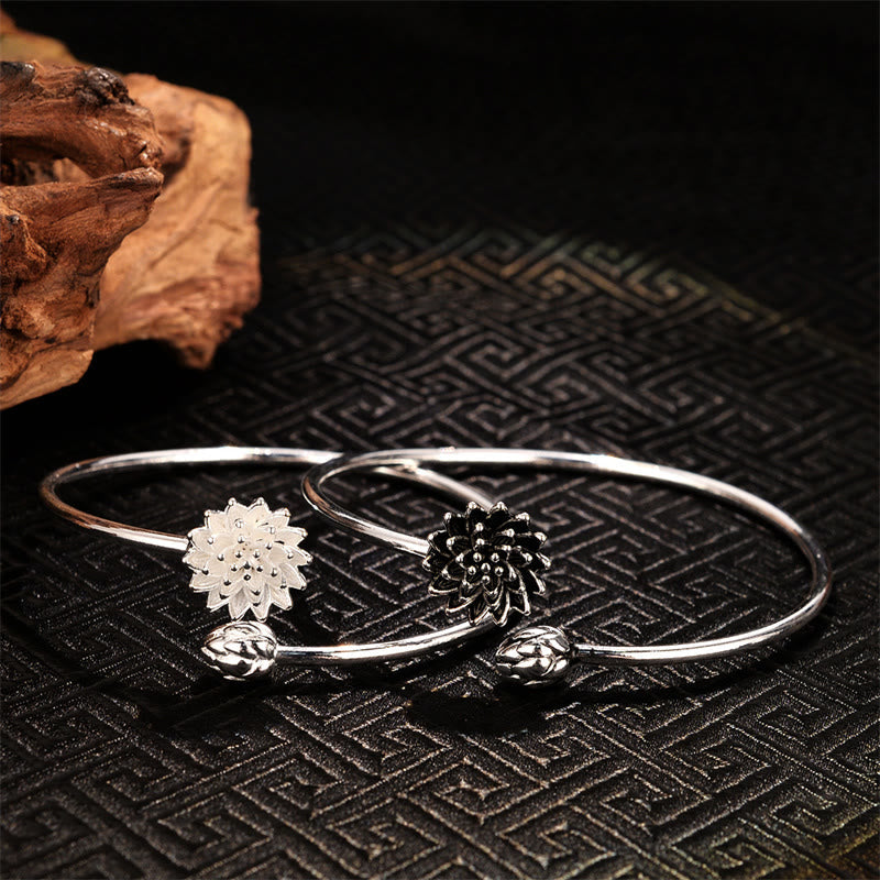 Fortune Jewel Retro Lotus White Copper Enlightenment Bracelet Bangle