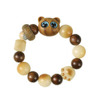 Fortune Jewel Natural Bodhi Seed Sandalwood Lucky Cute Cat Head Paw Claw Peace Bracelet