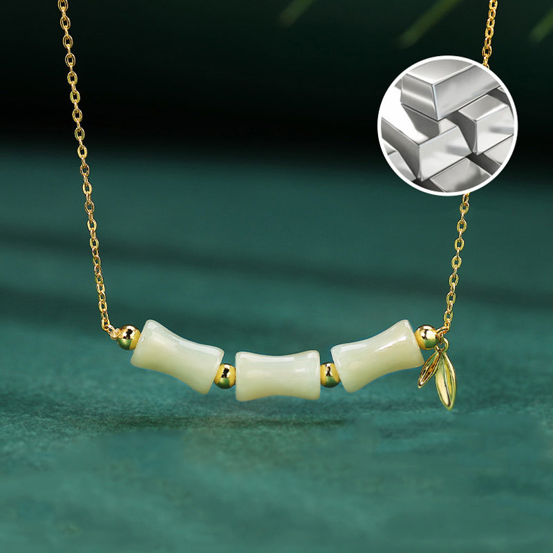 Fortune Jewel 925 Sterling Silver Hetian Jade Bamboo Fu Character Prosperity Necklace Pendant Bracelet