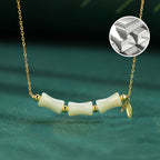 Fortune Jewel 925 Sterling Silver Hetian Jade Bamboo Fu Character Prosperity Necklace Pendant Bracelet