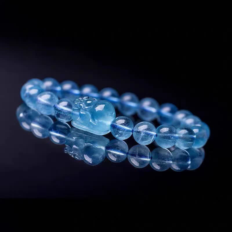Fortune Jewel Natural Aquamarine Pixiu Serenity Healing Bracelet