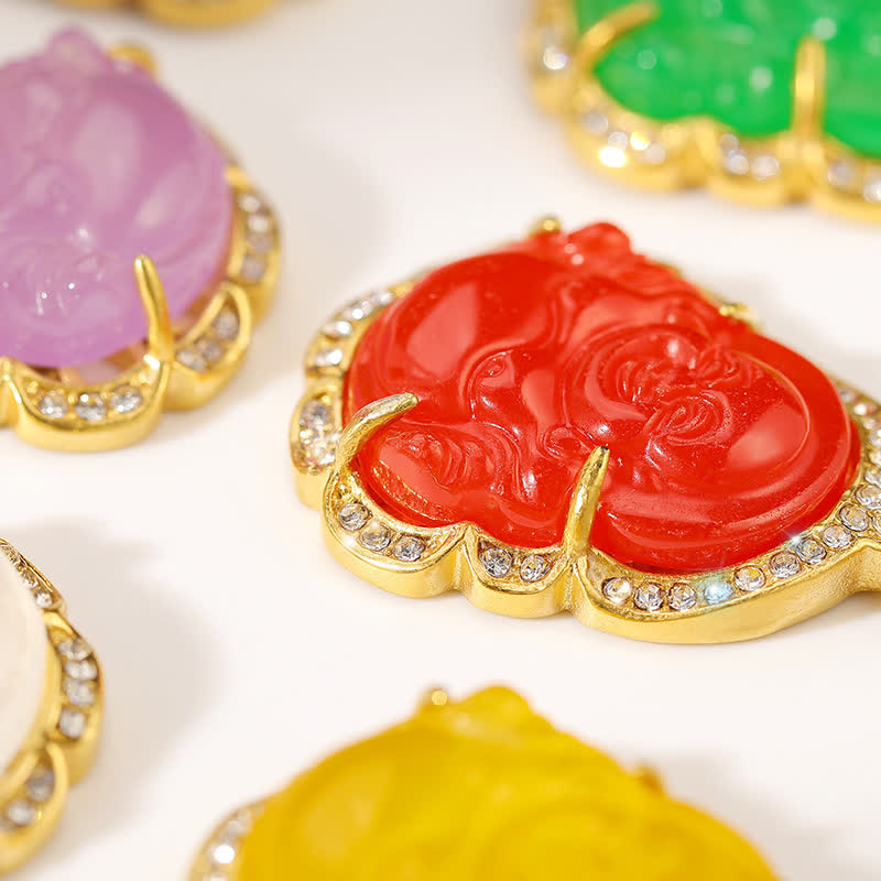 Fortune Jewel 18K Gold Filled Laughing Buddha Jade Luck Necklace Chain Pendant Fortune Jewel