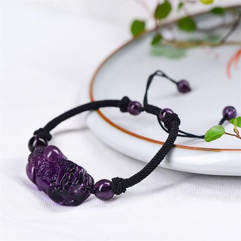 Fortune Jewel Natural Obsidian Amethyst Citrine PiXiu Cooper Coin Wealth Bracelet