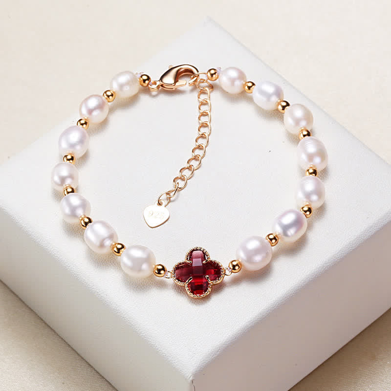 Fortune Jewel Pearl Four Leaf Clover Wealth Chain Bracelet