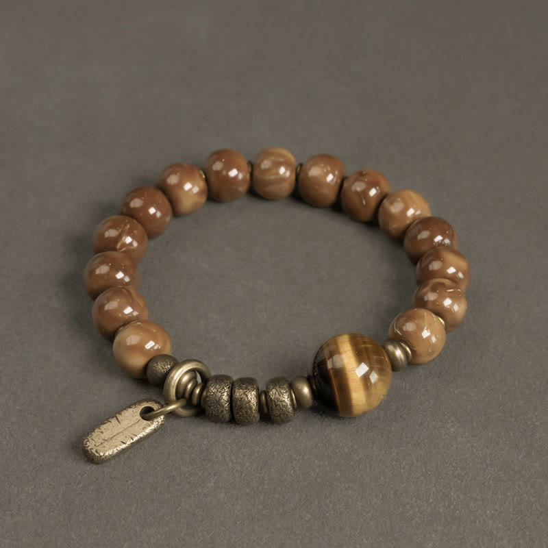 Fortune Jewel Kuka Seed Tiger Eye Gold Sheen Obsidian Brass Copper Wealth Luck Bracelet