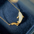 Fortune Jewel 925 Sterling Silver White Jade Dolphin Luck Necklace Pendant
