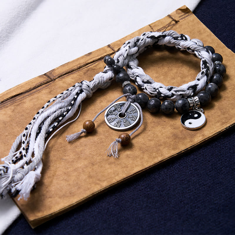 Fortune Jewel Black Glitter Stone Cat's Eye Yin Yang Mountain Ghosts Spend Money Power Double Layer Rope Bracelet
