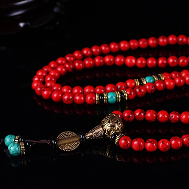 Fortune Jewel Tibetan Mala Red Turquoise Lucky Necklace Bracelet
