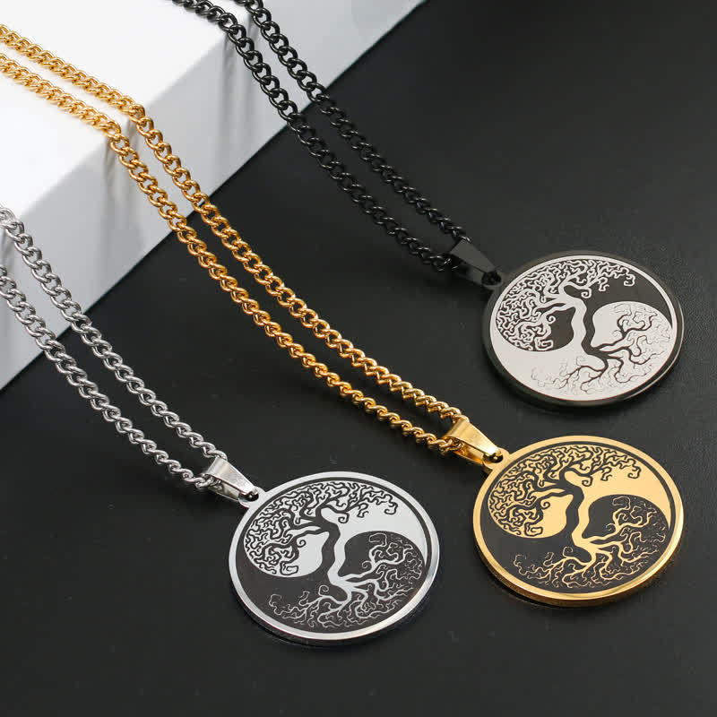 Fortune Jewel The Tree of Life Titanium Steel Connection Necklace Pendant