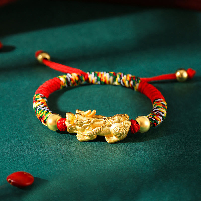 Fortune Jewel 999 Sterling Silver PiXiu Wealth King Kong Knot String Braided Kids Child Bracelet