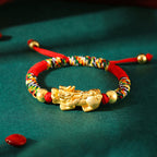 Fortune Jewel 999 Sterling Silver PiXiu Wealth King Kong Knot String Braided Kids Child Bracelet