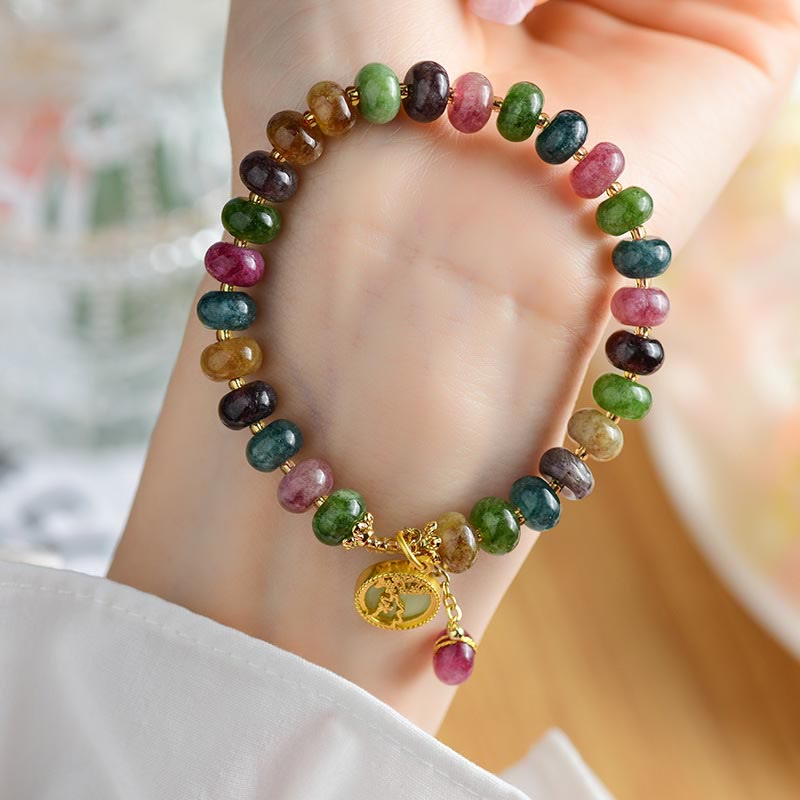Fortune Jewel Colorful Tourmaline Cute Flower Rabbit Charm Love Bracelet