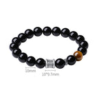 Fortune Jewel 999 Sterling Silver Black Obsidian Tiger Eye Om Mani Padme Hum Fulfillment Bracelet