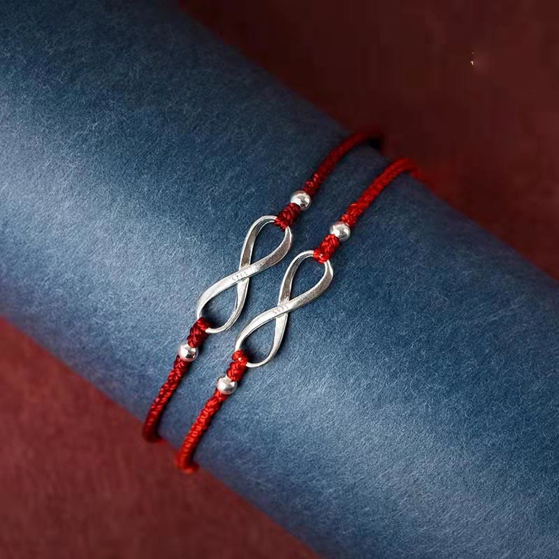 Fortune Jewel 925 Sterling Silver Endless Knot Protection Luck Red String Bracelet Anklet