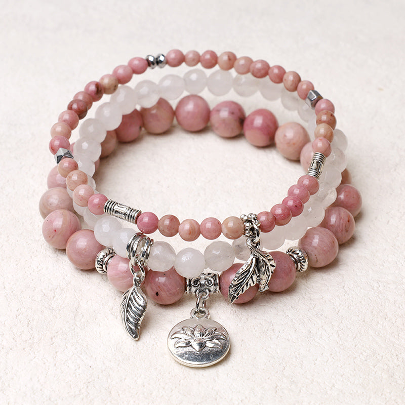 Fortune Jewel 3PCS Natural Quartz Crystal Beaded Healing Energy Lotus Bracelet