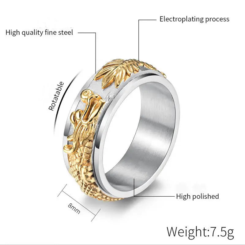 Fortune Jewel Dragon Titanium Steel Stimulation Rotatable Ring Fortune Jewel