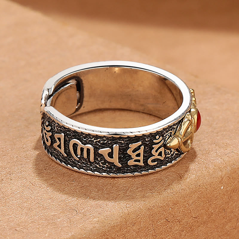 Fortune Jewel Tibetan Om Mani Padme Hum Red Agate Dorje Vajra Design Wisdom Ring
