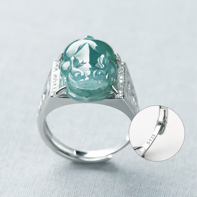 Fortune Jewel 925 Sterling Silver Fengshui Wealth Prosperity Jade PiXiu Luck Ring
