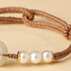 Fortune Jewel Natural Hetian Jade Pearl Peace Buckle Luck Bracelet