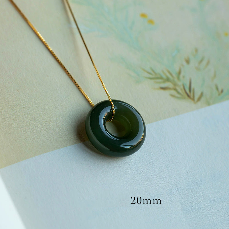 Fortune Jewel Natural Round Jade Peace Buckle Luck Abundance Necklace Pendant