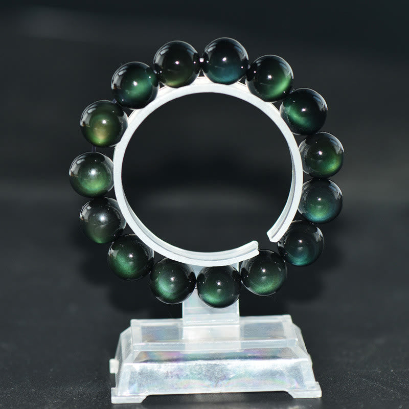 Fortune Jewel Natural Green Eye Obsidian Wealth Bracelet