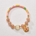 Fortune Jewel Natural Sun Stone Golden Silk Jade Flower Charm Wealth Bracelet Bangle