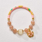 Fortune Jewel Natural Sun Stone Golden Silk Jade Flower Charm Wealth Bracelet Bangle