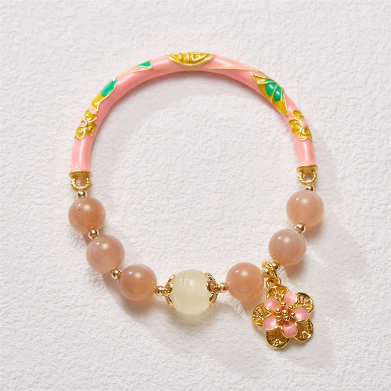 Fortune Jewel Natural Sun Stone Golden Silk Jade Flower Charm Wealth Bracelet Bangle