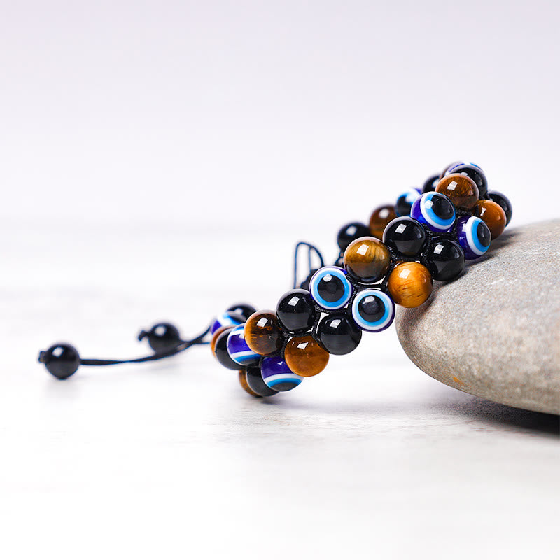 Fortune Jewel Evil Eye Hematite Tiger Eye Protection Beaded Bracelet
