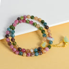 Fortune Jewel Multicolored Tourmaline Gourd Wisdom Double Wrap Lily Of The Valley Charm Bracelet