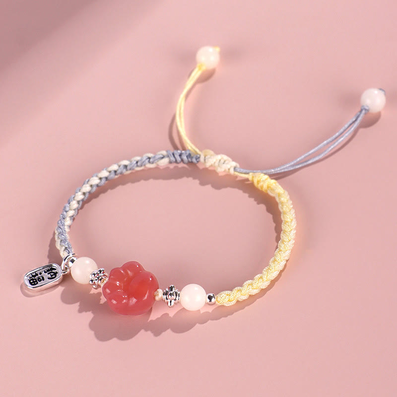 Fortune Jewel Yanyuan Agate Cat Claw Paw White Bodhi Seed Fu Character Positive Braided Rope Bracelet