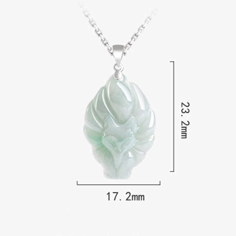 Fortune Jewel Natural Jade Nine Tailed Fox Prosperity Titanium Steel Chain Necklace Pendant