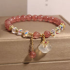 Fortune Jewel Natural Strawberry Quartz Crystal White Agate Auspicious Cloud Healing Bracelet