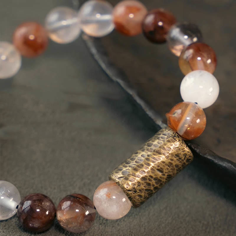 Fortune Jewel White Crystal Red Hematoid Quartz Gold Rutilated Quartz Purple Phantom Protection Bracelet
