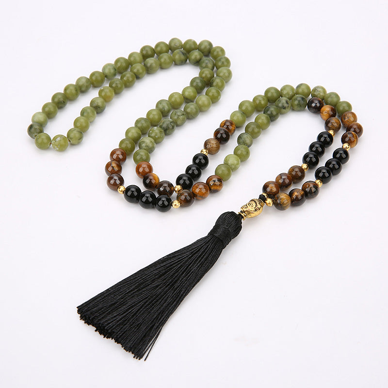 Fortune Jewel Tibetan Green Jasper Protection Mala Bracelet