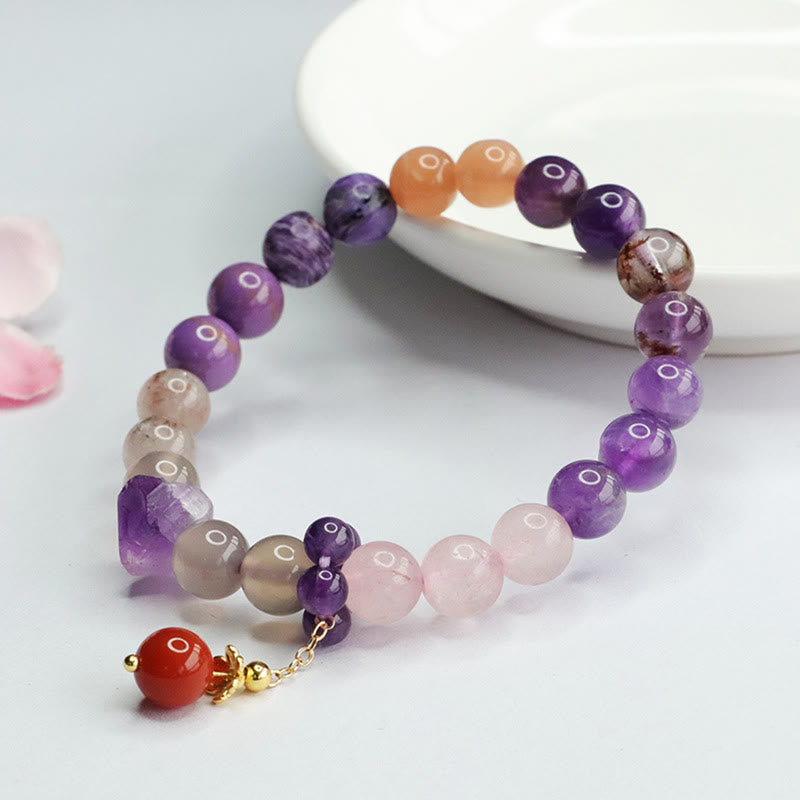 Fortune Jewel Natural Amethyst Crystal Inner Peace Healing Bead Charm Bracelet